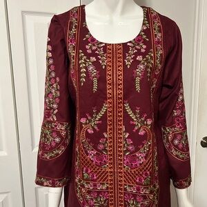 Elegant Maroon Floral full embrioreded Women's Dress